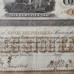 1899 stock certificate owned by Augustus Belmont